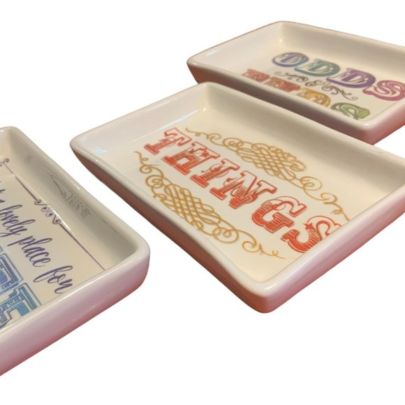 SET of 3 Trinket Dish Tray Jewelry Ring Coin Eyeglass Whimsical Colorful Ceramic - Picture 4 of 10